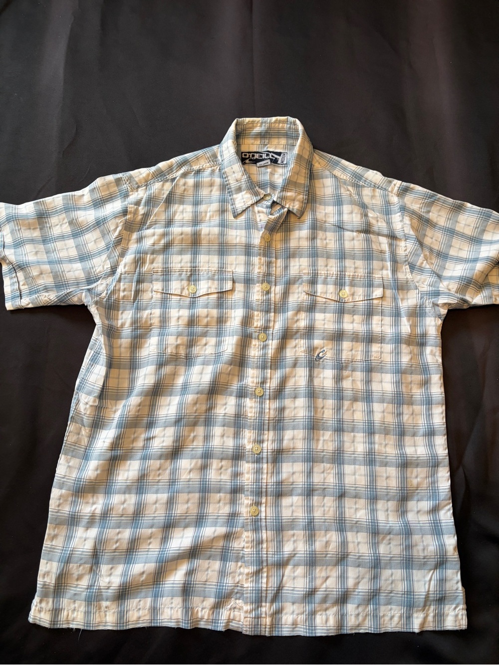 O'Neill Men's Short-Sleeve Plaid Button-Down Shirt in Blue and White